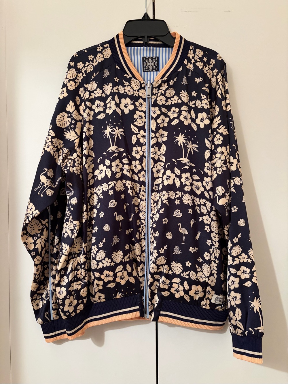Scotch & Soda Reversible Floral Bomber Jacket - Navy/Blue Striped